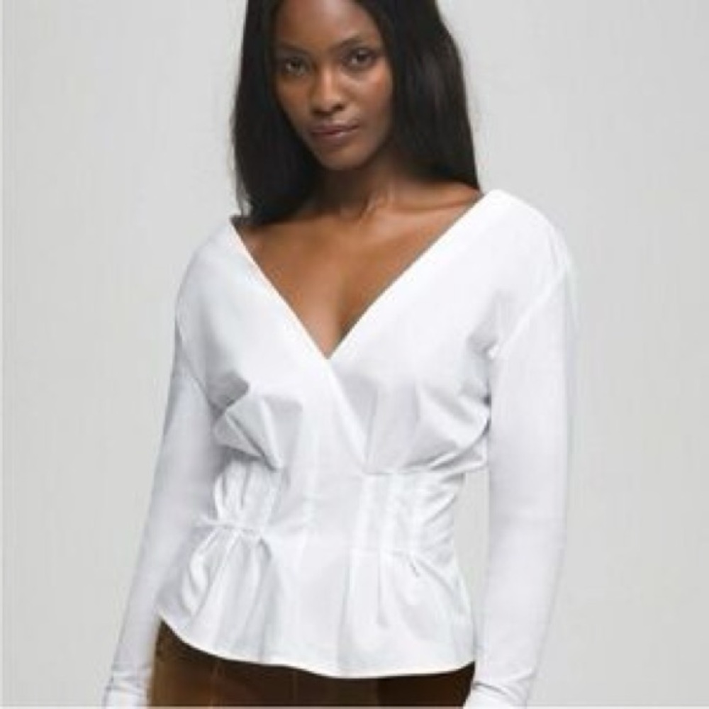 GOOD AMERICAN Crisp White Cotton V-Neck Blouse